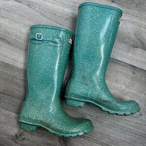 Hunter  Tall Rainboots  Gum Boots  Blue Glitter  Size Kids US 6 Girls Youth